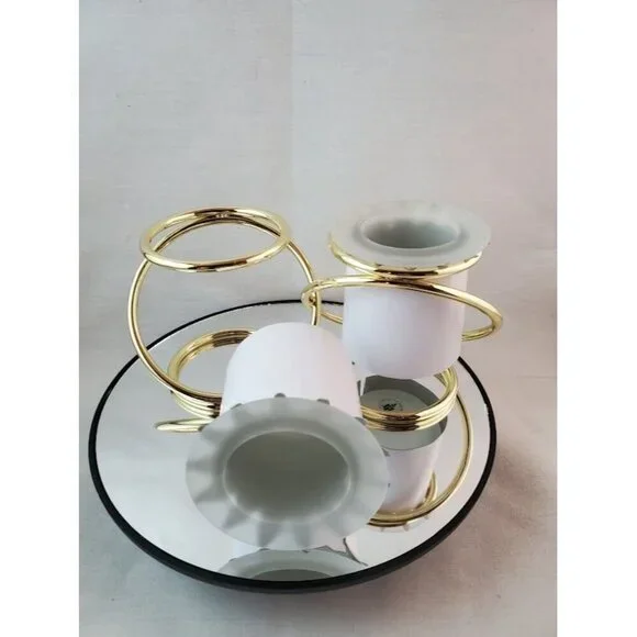 Vintage PartyLite Gemini Interlocking Gold Rings Frosted Glass Candle Holders - Picture 2 of 2